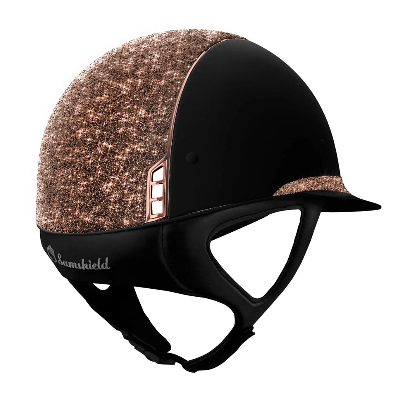 Samshield V1 Black Miss Shield Riding Hat with Rose Gold Crystal Fabric