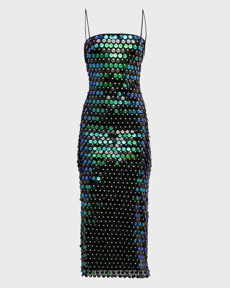 Sleeveless Sexy Tube Slim Sequined Solid Straight 2024 Strap Backless New Slip Top Dress