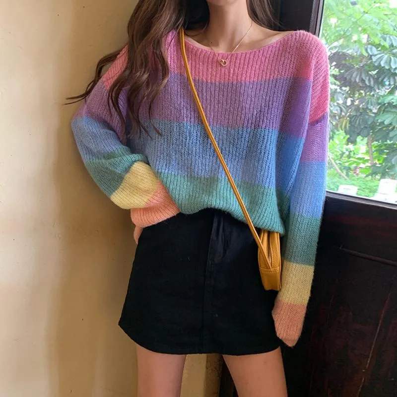 Striped Gradient Rainbow Clothing Oversized Sweater