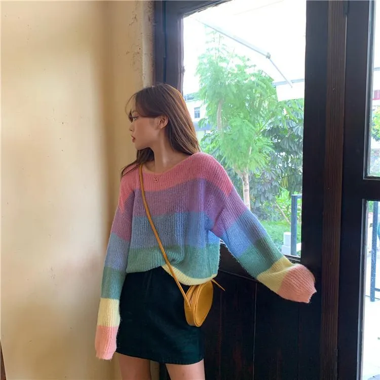 Striped Gradient Rainbow Clothing Oversized Sweater