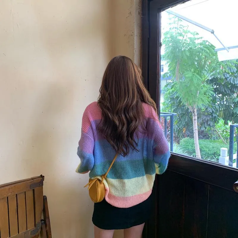 Striped Gradient Rainbow Clothing Oversized Sweater