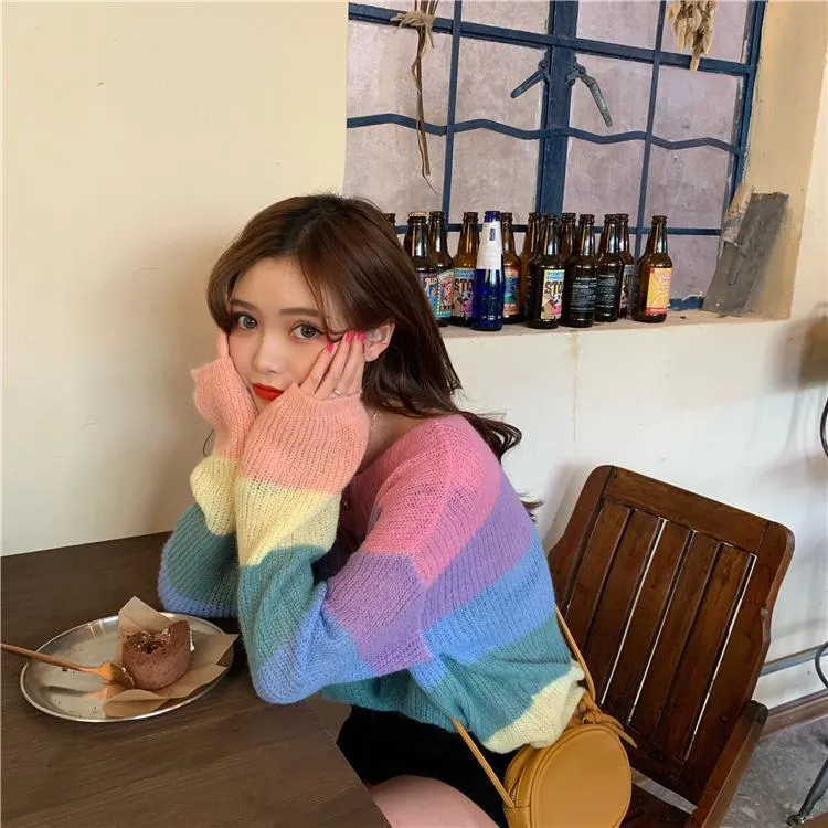 Striped Gradient Rainbow Clothing Oversized Sweater