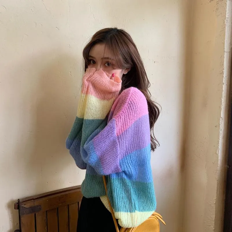 Striped Gradient Rainbow Clothing Oversized Sweater