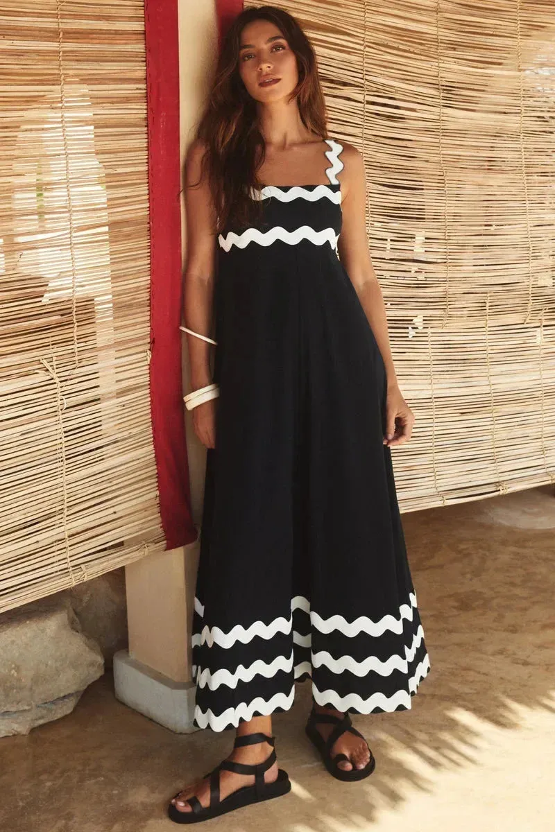 Striped Spaghetti Strap High Waist Backless Maxi Dress for Women