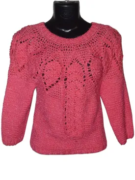 Stylish Look With Round Neck Pale Violet Red Handmade Pullover