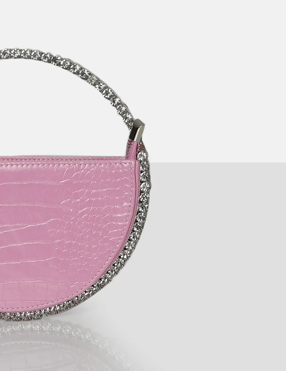 The Alessia Baby Pink Croc Circle Diamante Mini Handbag