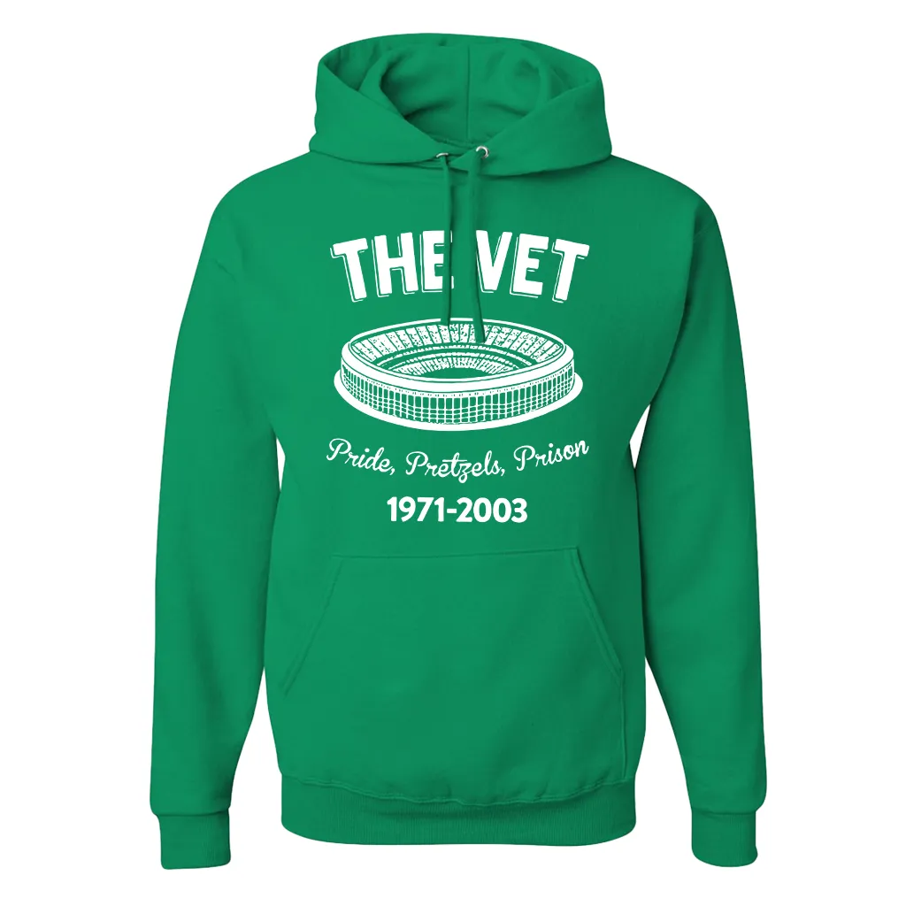 The Vet Pride, Pretzels, Prison Pullover Hoodie | Veterans Stadium Kelly Green Pullover Sweatshirt