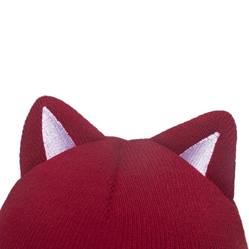 Thickened Knitted Hat fox ear Embroidered Pullover Hat Autumn Winter Knitted Hat Blinking embroidery Women's Warm Hat Women Cap