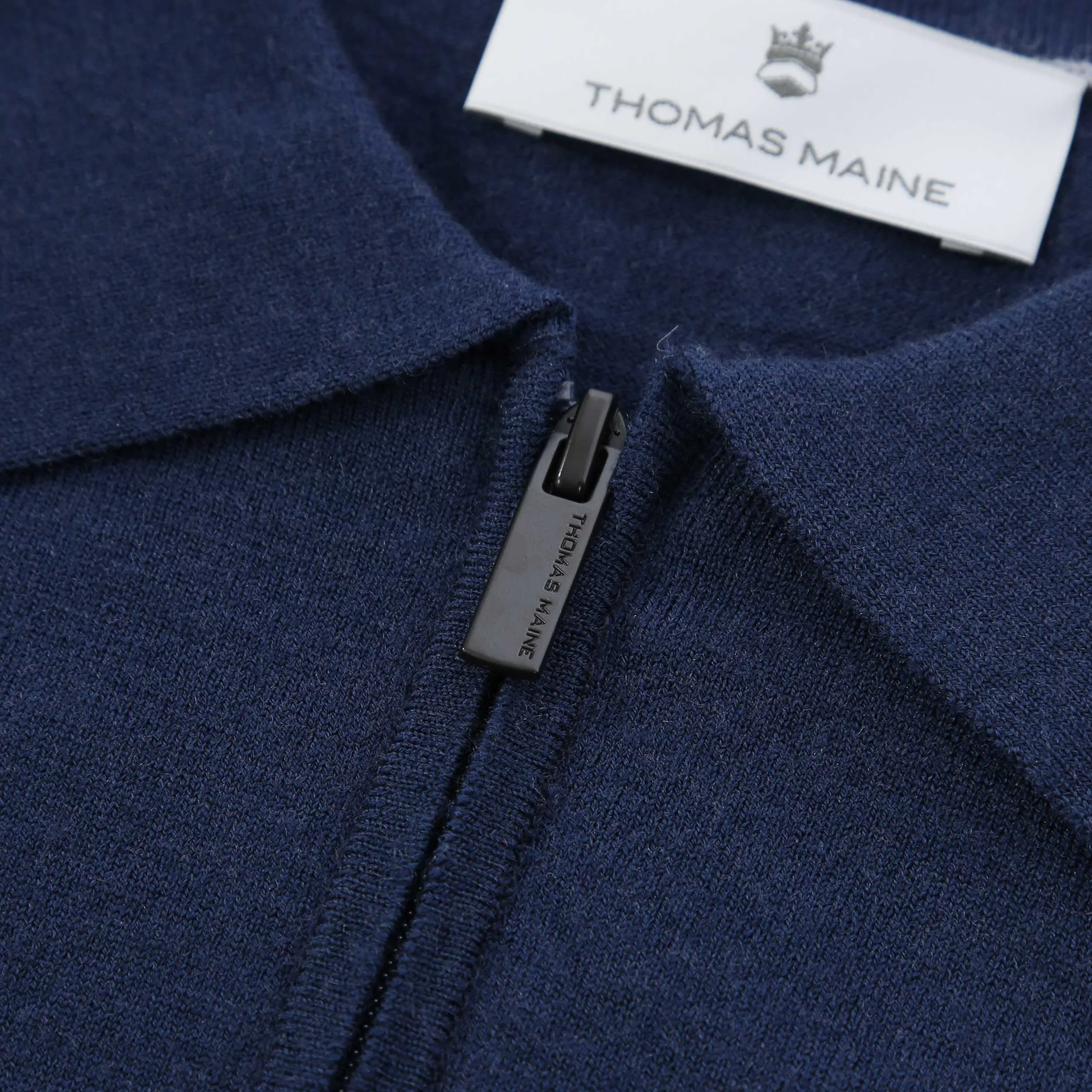 Thomas Maine Zip Knit Polo Shirt in Navy