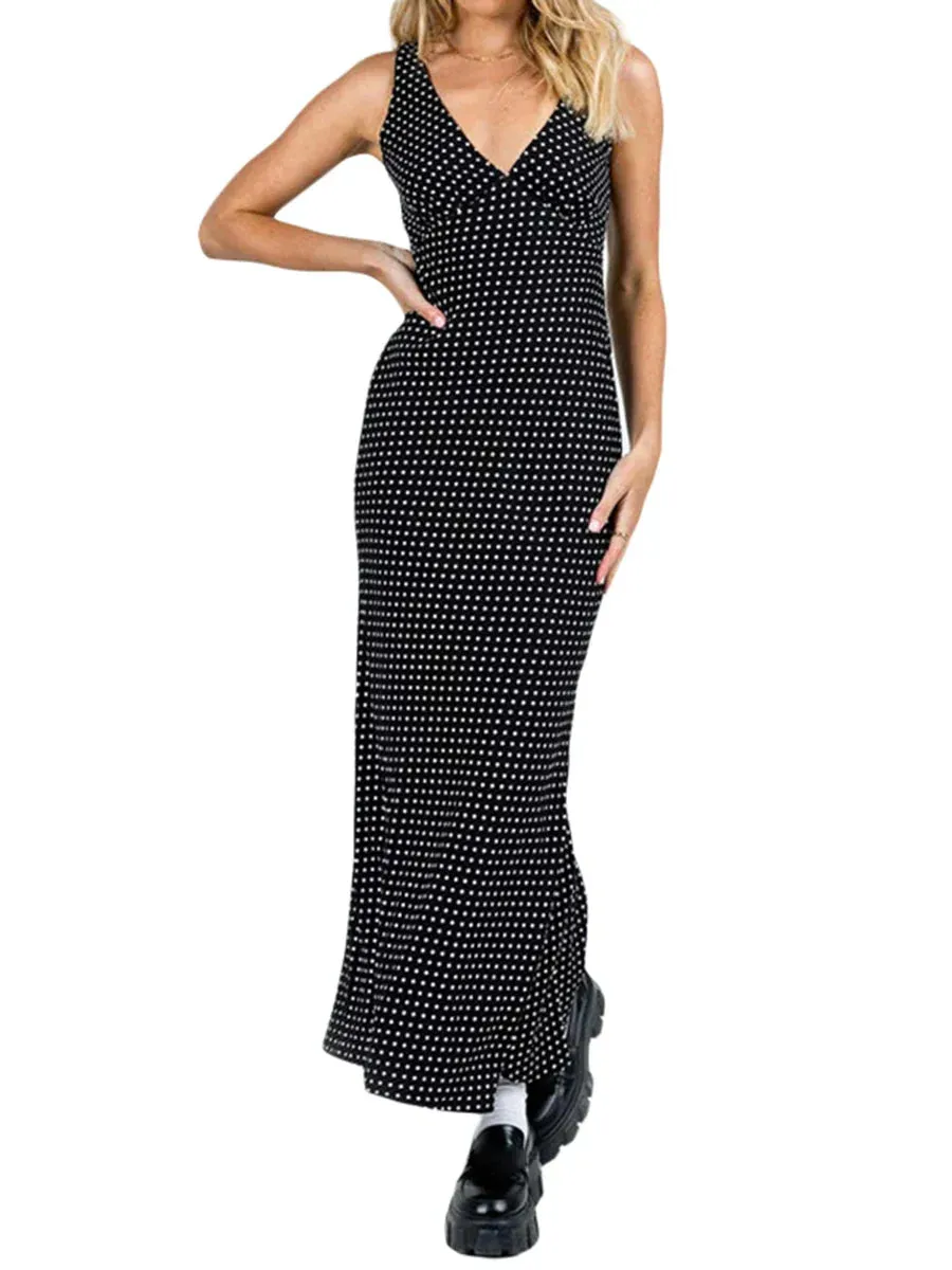 Vintage Dots Print Maxi Dress