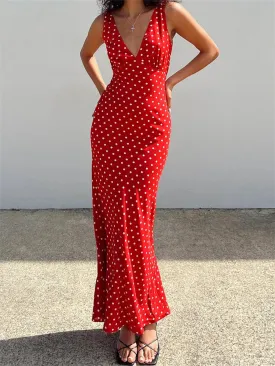 Vintage Dots Print Maxi Dress