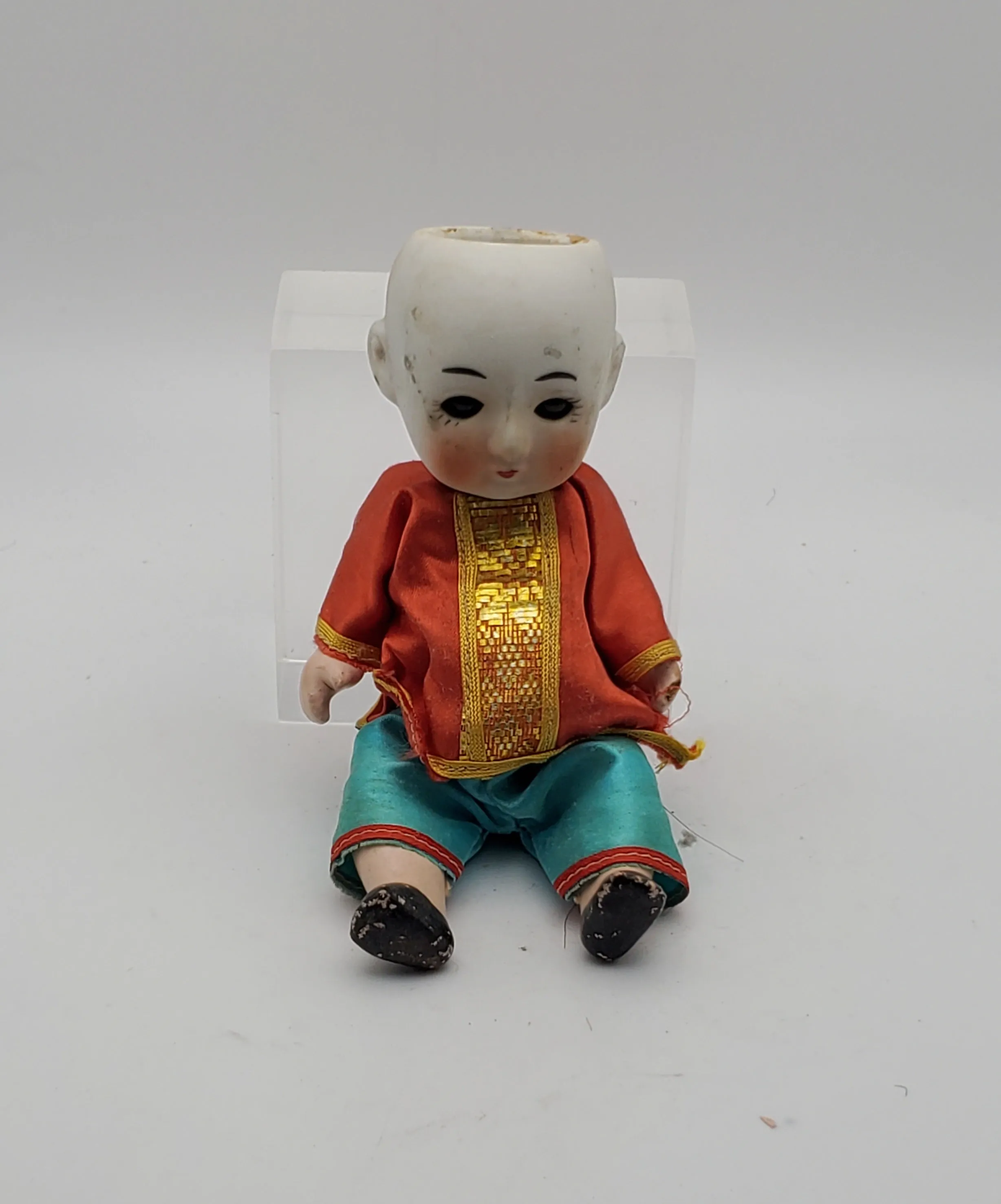 Vintage Japanese Porcelain Squeaker Doll - Missing Hair