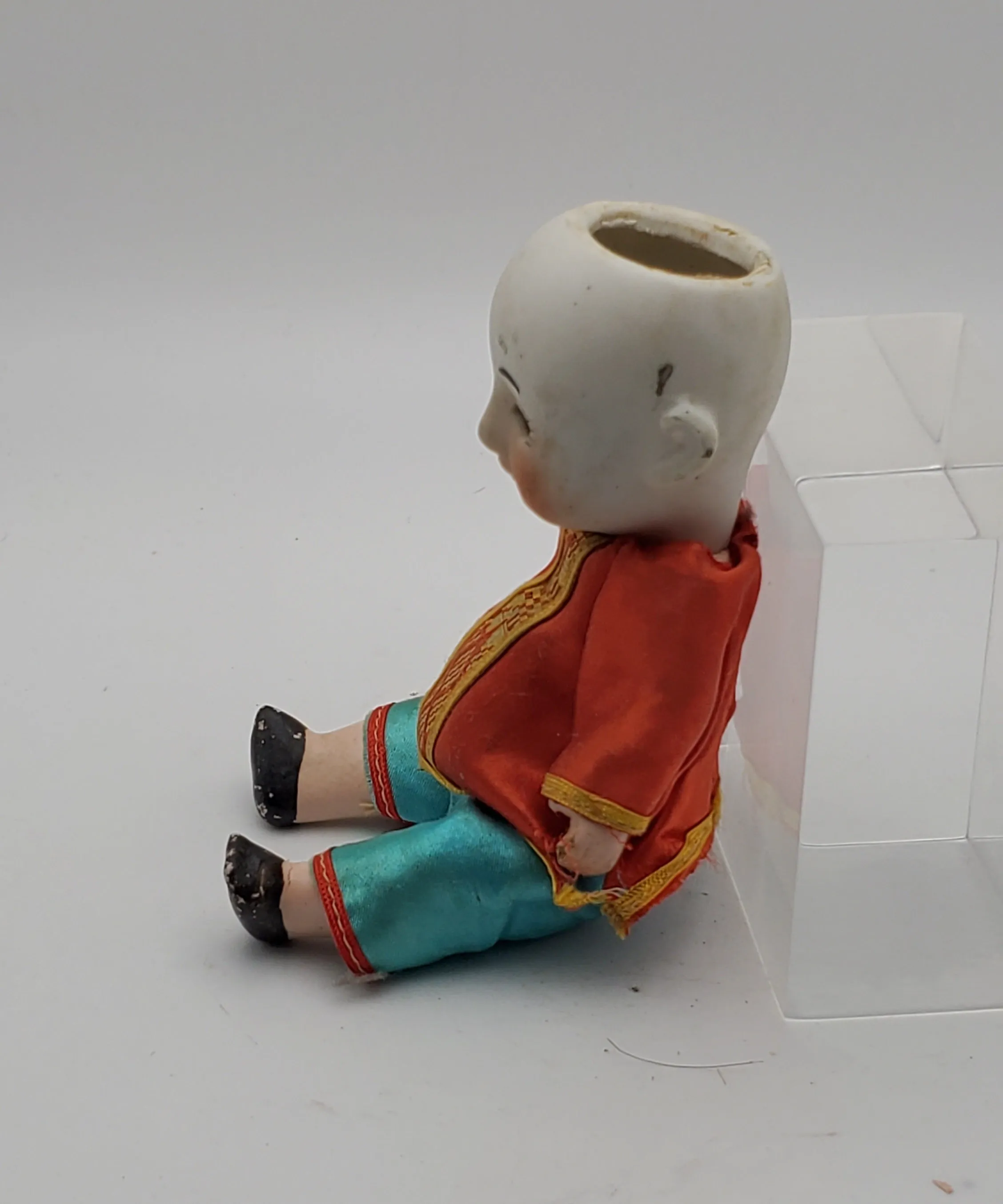 Vintage Japanese Porcelain Squeaker Doll - Missing Hair