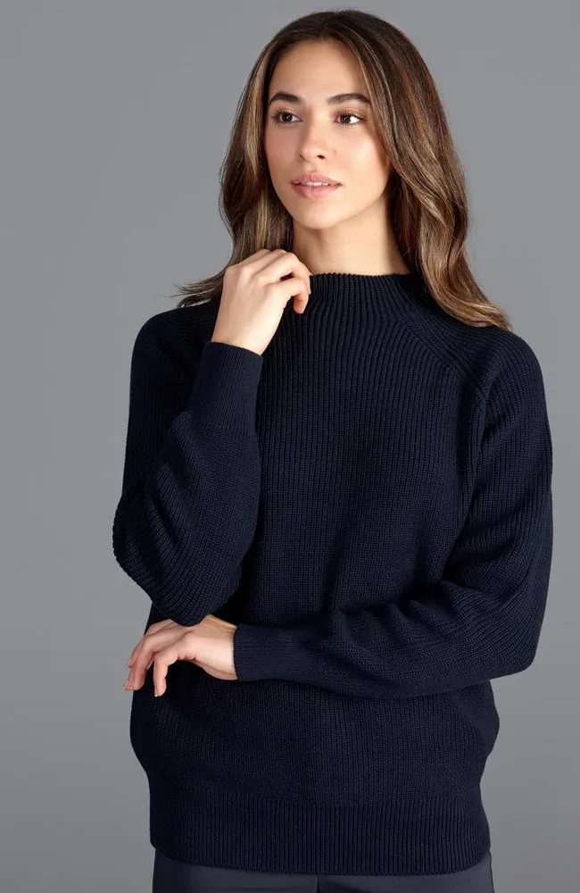 Womens Pure Cotton High Neck Raglan Jumper